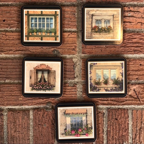 Pimpernel Other - Set of 5 Pimpernel Cork Back Flower Window Box Coasters